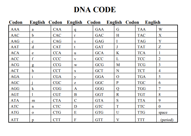 DNA code alphabet